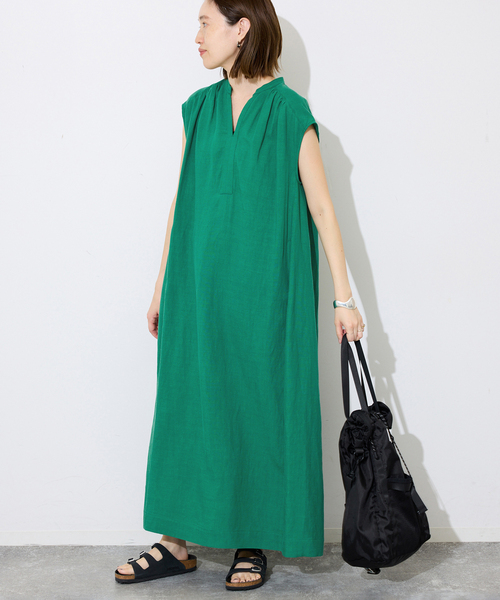 SLOBE IENA（スローブイエナ） ワンピース リネン混キーネックコクーン