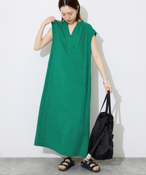 SLOBE IENA（スローブイエナ） ワンピース リネン混キーネックコクーン