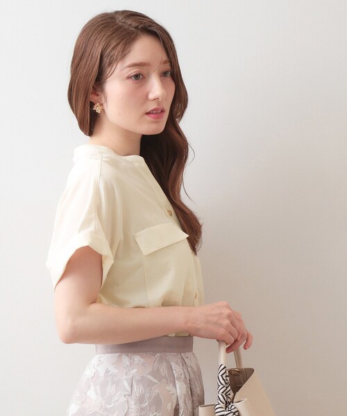 美品 Pheeta オーガンジースキッパーブラウス シアー コットン インド製 index（インデックス） ブラウス シャツ 半袖 「接触冷感」ダブル
