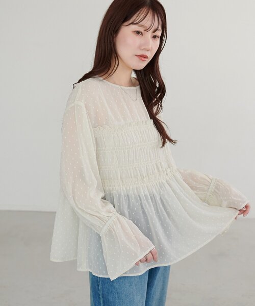 Discoat（ディスコート） ブラウス シャツ シアードット刺繍ブラウス