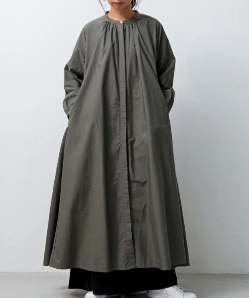 【美品】ドゥボンクール ギャザー　シャツワンピース 濃いネイビー　日本製 No one knows（ノーワンノーズ） シャツワンピース ストライプ柄テント