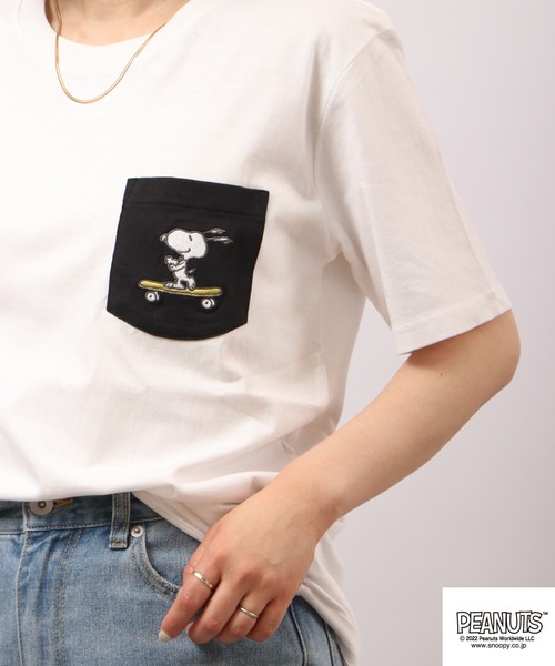 PEANUTS tシャツ スヌーピー ポケット 半袖 Tシャツ レディース