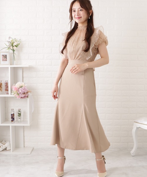 Lace Ladies ドレス レースドッキングタイトワンピース