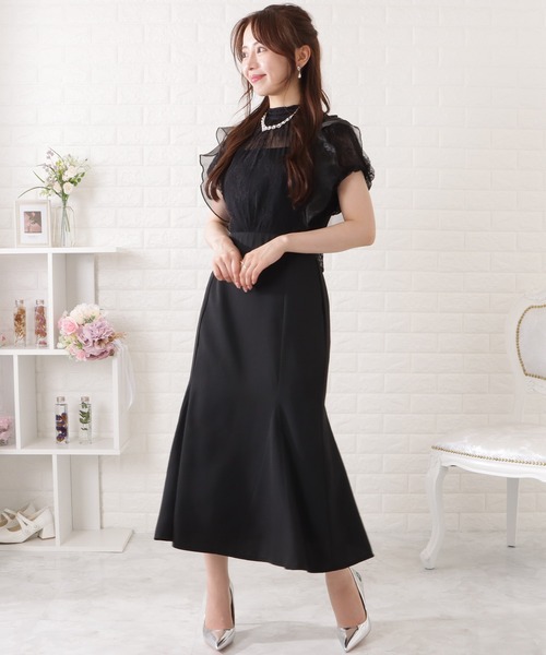 レースドッキングタイトロングワンピース Lace Ladies ドレス レースドッキングタイトワンピース