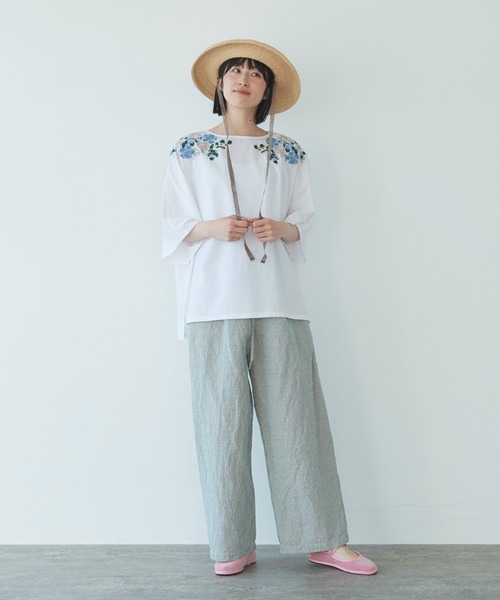 yuni tシャツ 花刺繍 袖フレアTシャツ 1701CT018241 レディース