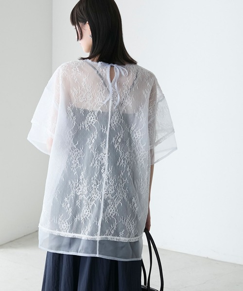 tシャツ M0581 レースコンビワイドプルオーバー レディース Ballsey tシャツ バルキーヤーンジャージーコンビ ティアード