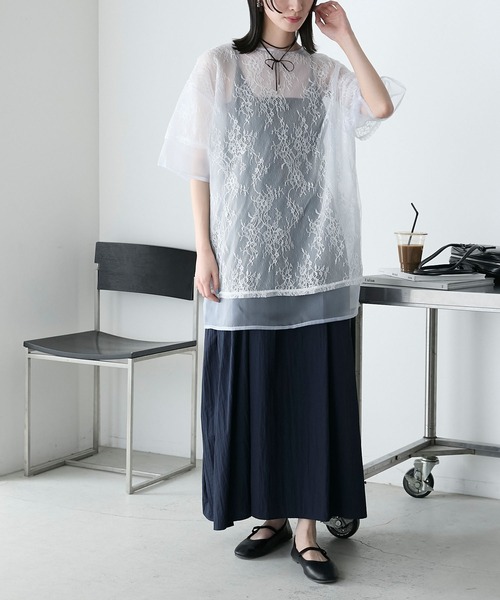 tシャツ レースレイヤードロゴプルオーバー レディース BEAMS mini（ビームス ミニ）レース レイヤード プルオーバー
