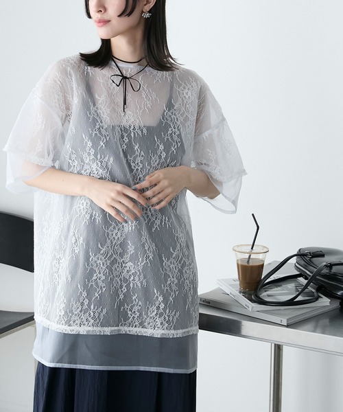 forksy. tシャツ 「forksy.」レース×オーガンジーレイヤードオーバー  