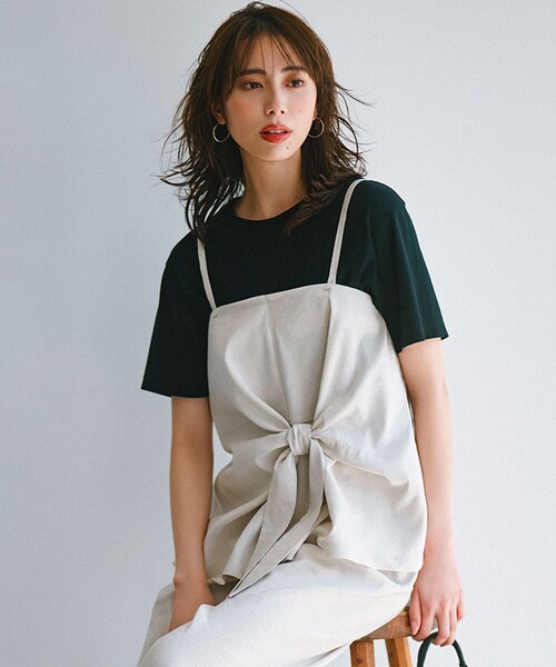 ブラウス シャツ 「洗える」リネンレーヨンストレッチ キャミソール ブラウス レディース