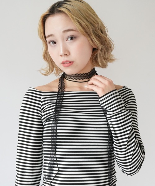 【未使用】Sheglit 刺繍入りチョーカー付き カットソー チョーカー刺繍Tシャツ | Rlab store