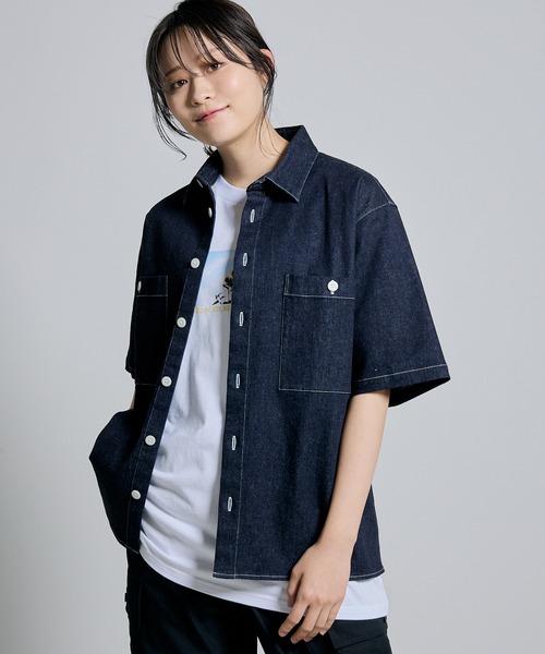 ブラウス シャツ 「ZOZOTOWN限定」LHP×彩雪/Over size DENIM short sleeve shirt(UNISEX)/lhpa