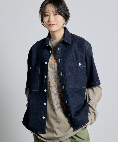 ブラウス シャツ 「ZOZOTOWN限定」LHP×彩雪/Over size DENIM short sleeve shirt(UNISEX)/lhpa L.H.P ブラウス シャツ 「ZOZOTOWN限定」LHP×彩雪/Over size