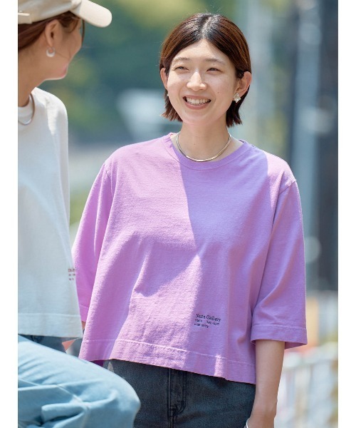 tシャツ USA COTTON刺繍入り　ショート6分袖TEE レディース
