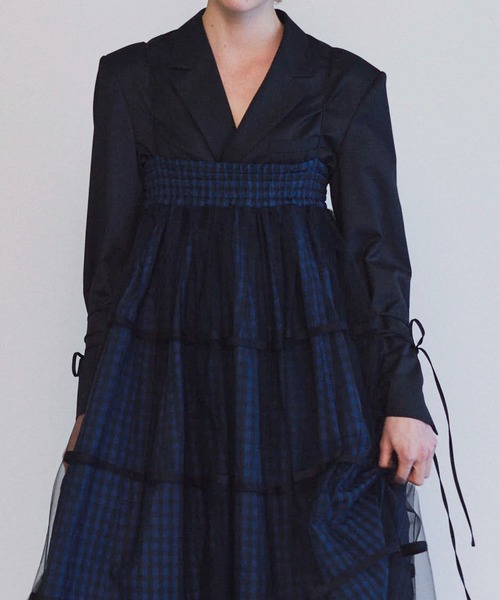 MAISON SPECIAL スカート 2way Tulle Layered Plaid Pattern