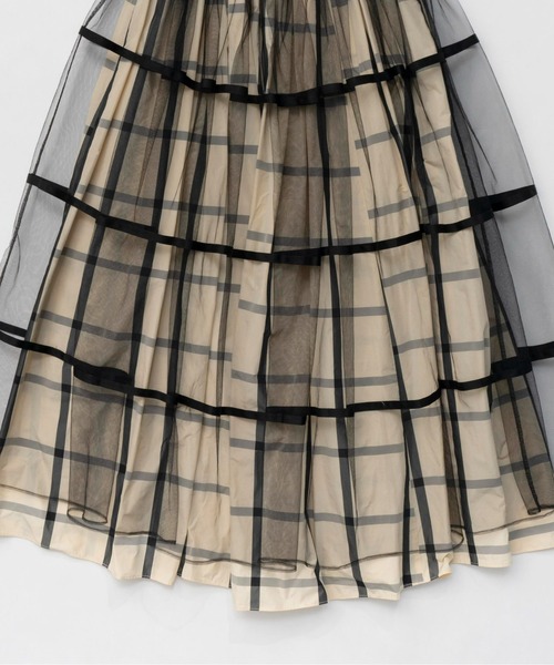 MAISON SPECIAL スカート 2way Tulle Layered Plaid Pattern