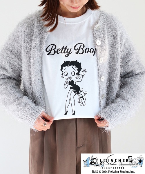 （43）ベティ・ブープ 長袖Tシャツ ホワイト Amazon | [Betty Boop] ベティーブープ ベティちゃん tシャツ 服 長袖t