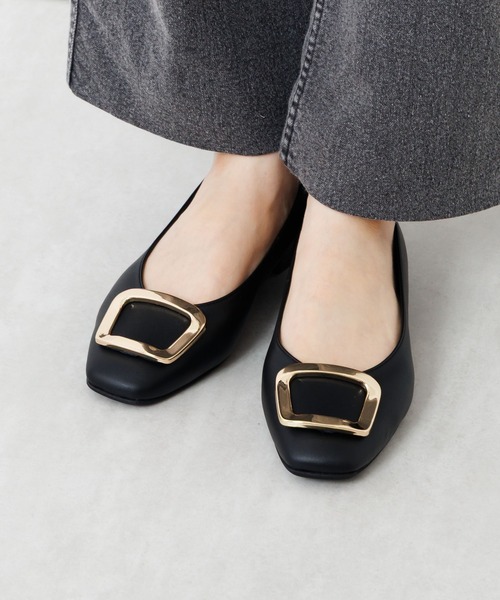 【新品】パンプス HIMIKO ヒミコ スクエアバックル ローヒール ブラック HIMIKO パンプス 「Made in Japan」「HIMIKO」スクエアバックル