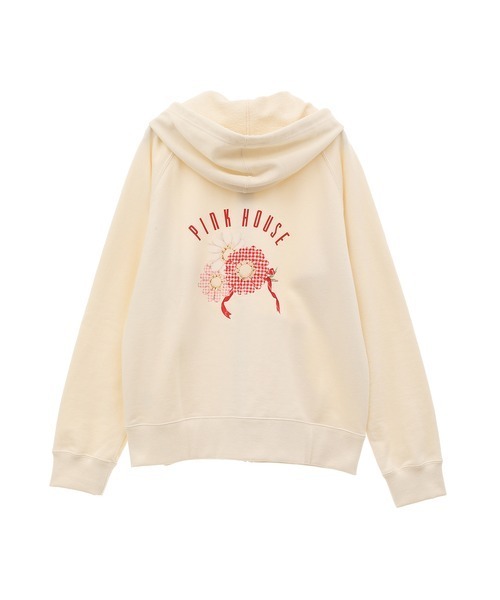 PINK HOUSE 定価2.2万 ひなぎくコサージュプリントパーカー 現行品 PINK HOUSE パーカー ひなぎくコサージュプリントパーカー