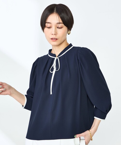 NOLLEY'S ブラウス シャツ ストレッチジョーゼット配色リボン