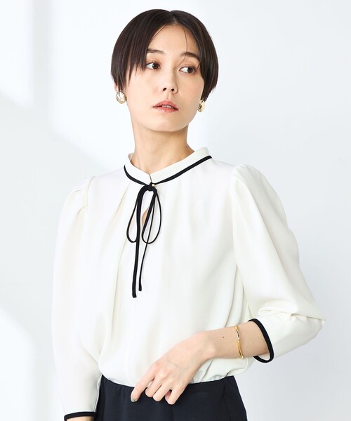 ノーリーズ　ストレッチジョーゼット配色ブラウス NOLLEY'S（ノーリーズ）の「ストレッチジョーゼット配色ボウタイ