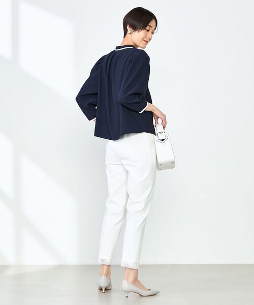 ブラウス シャツ ストレッチジョーゼット配色フリルブラウス レディース NOLLEY'S ブラウス シャツ ストレッチジョーゼット配色フリル