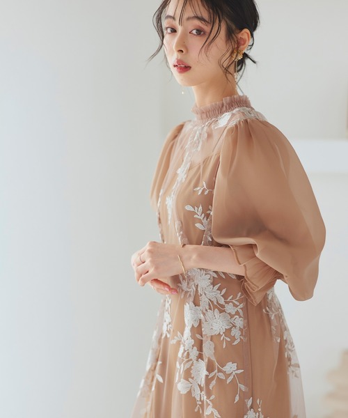 PourVous　ウエストタックレース切り替えドレス　Aラインドレス 　XL美品 ウエストタックレース切り替えドレス｜PourVous
