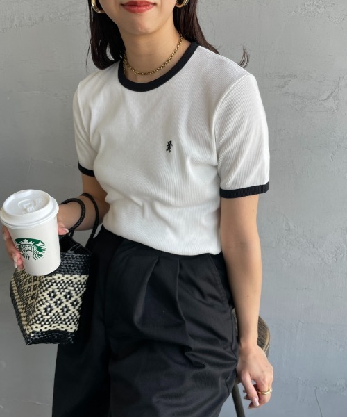 tシャツ 「GYMPHLEX/ジムフレックス」 ワンポイントロゴ刺繍 リンガーリブTシャツ レディース メンズ