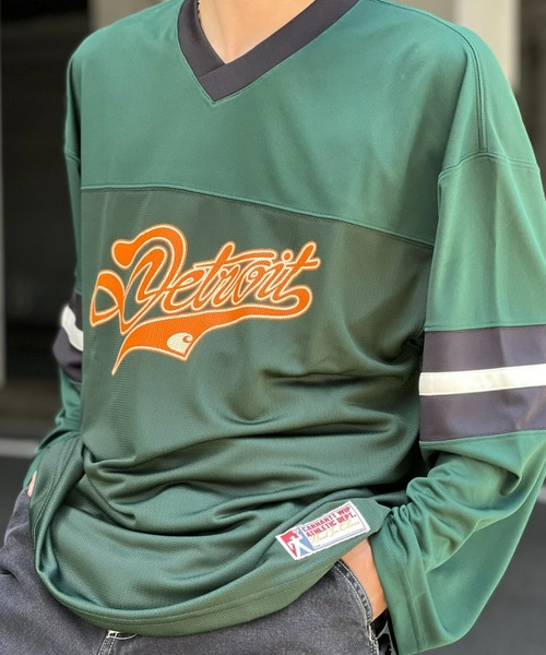 【carhartt】\"L/S Detroit Mesh\"メッシュ長袖ロゴTシャツ/green carhartt】L/S Detroit Meshメッシュ長袖ロゴTシャツ/green