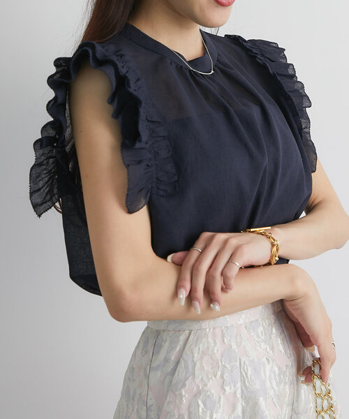 La boutique BonBon フリルノースリブラウス La boutique BonBon｜【最強愛され】ギャザーフリルリボン