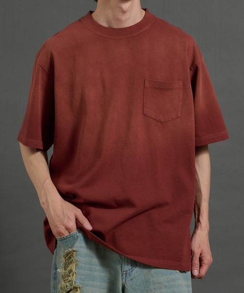 Perushu tシャツ ヴィンテージライクフェードポケットTシャツ メンズ