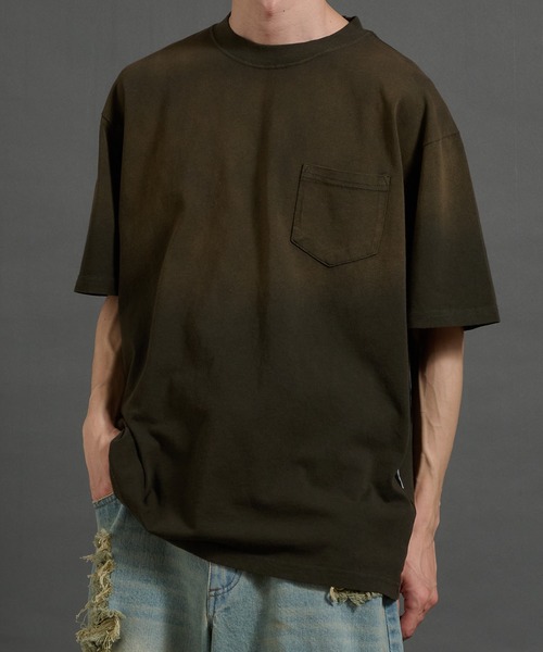 Perushu tシャツ ヴィンテージライクフェードポケットTシャツ メンズ