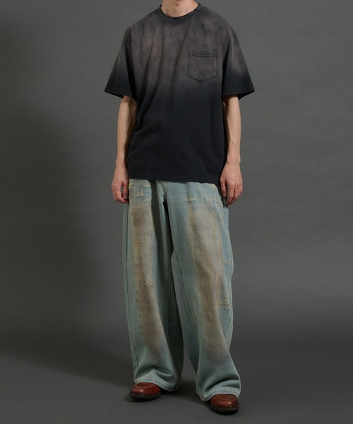 Perushu tシャツ ヴィンテージライクフェードポケットTシャツ メンズ