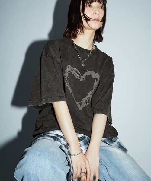 tシャツ ヴィンテージ加工 グラフィックTシャツ ブラック レディース Anchor Smith tシャツ ヴィンテージスノーウォッシュ加工
