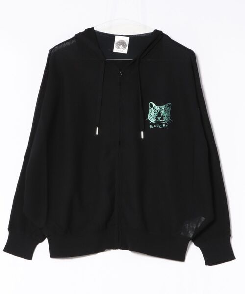 パーカー 152659：ネコ柄接触冷感ニットパーカー レディース ScoLar パーカー 152659：ネコ柄接触冷感ニットパーカー