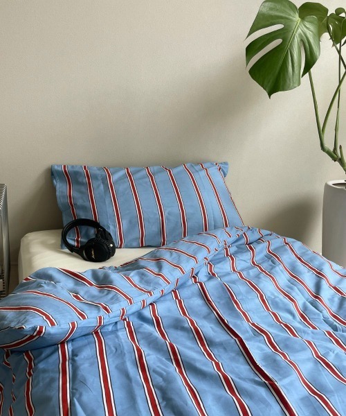 IYAN ベッド 寝具 「2点セット」ストライプ柄布団カバー/枕カバー