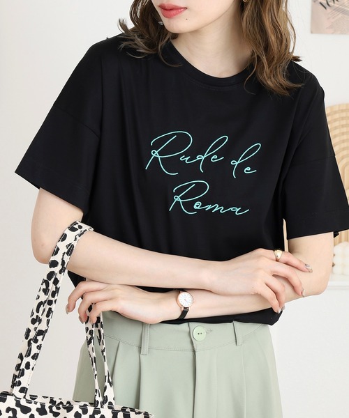 tシャツ BRODIAEA ロゴ刺繍半袖Tシャツ レディース