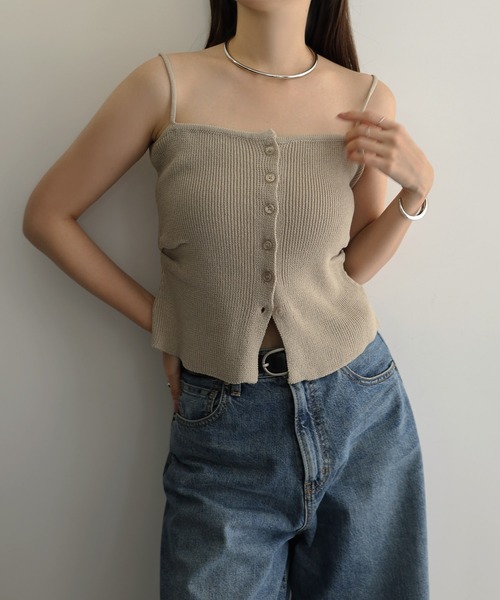 ETRE エトレトウキョウ リブニット ビスチェ バックリボン キャミソール F DEPENDRE Wストラップニットキャミ(F WHITE): トップス │ ETRE