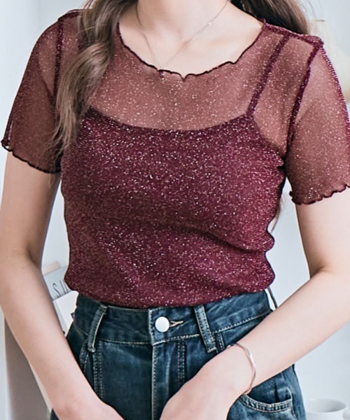 tシャツ 半袖 ラメ シアー メロウ トップス レディース : ZOZOTOWN