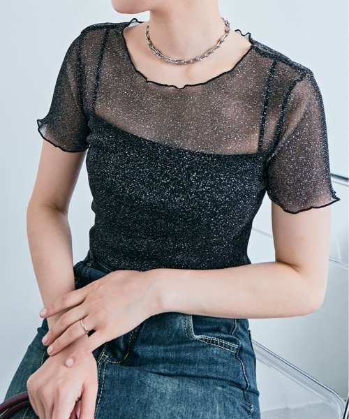 tシャツ 半袖 ラメ シアー メロウ トップス レディース : ZOZOTOWN
