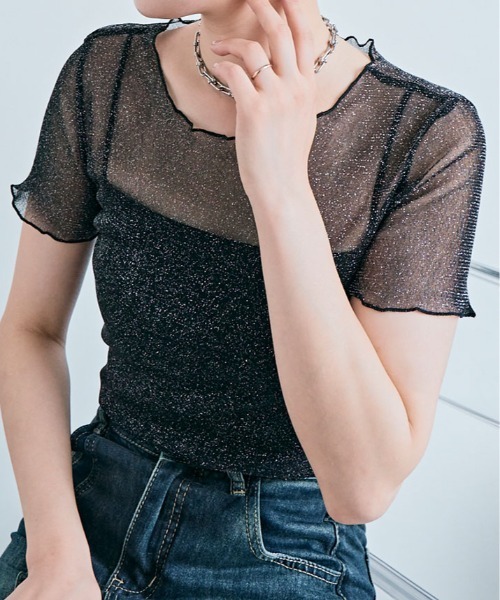 tシャツ 半袖 ラメ シアー メロウ トップス レディース : ZOZOTOWN