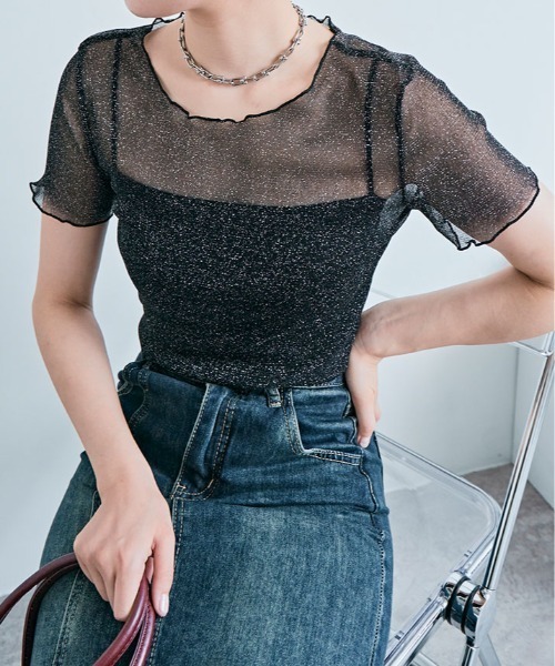 tシャツ 半袖 ラメ シアー メロウ トップス レディース : ZOZOTOWN