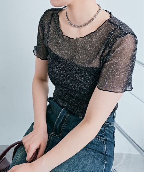 tシャツ 半袖 ラメ シアー メロウ トップス レディース : ZOZOTOWN