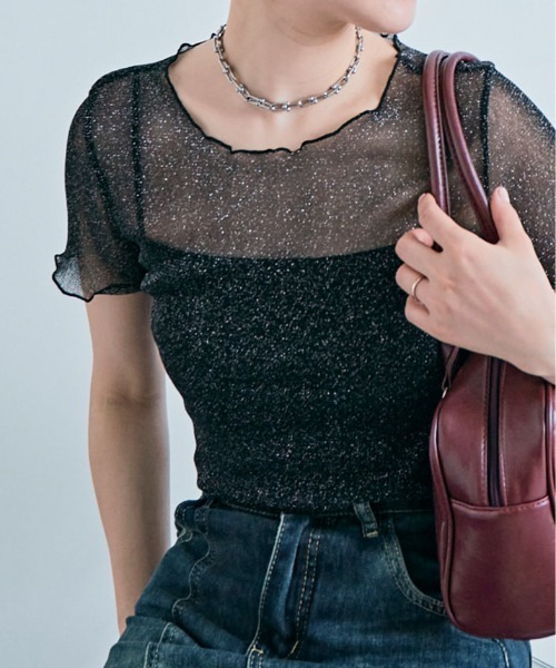 SACRA ラメシアー半袖トップス　黒 tシャツ 半袖 ラメ シアー メロウ トップス レディース : ZOZOTOWN
