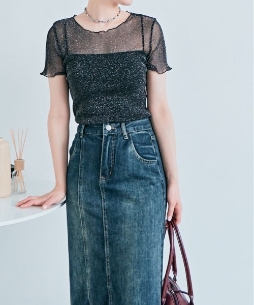 tシャツ 半袖 ラメ シアー メロウ トップス レディース : ZOZOTOWN
