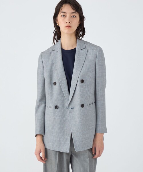 ジャケット テーラードジャケット JERSELY BLUE ダブルブレストジャケット レディースの画像