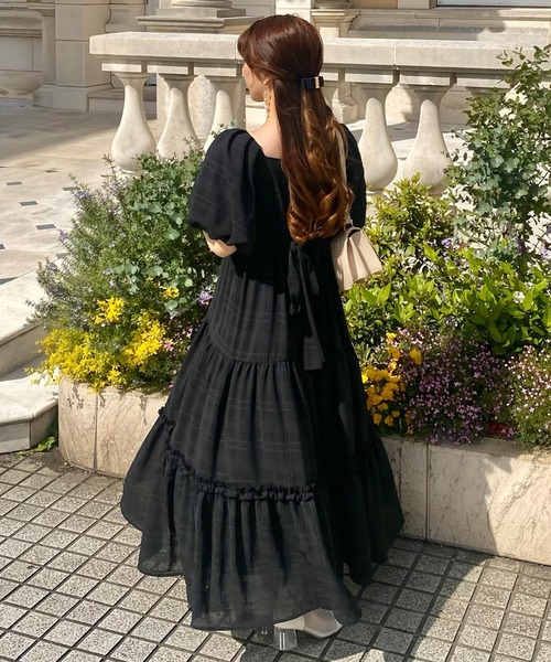 「JUNOAH」 半袖ワンピース X-LARGE ブラック レディース_画像5