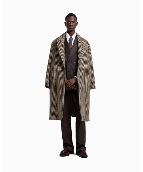 [美品 良好] EMPORIO ARMANI ダブルコート (ヘリンボーン生地) EMPORIO ARMANI ジャケット テーラードジャケット 「エンポリオ