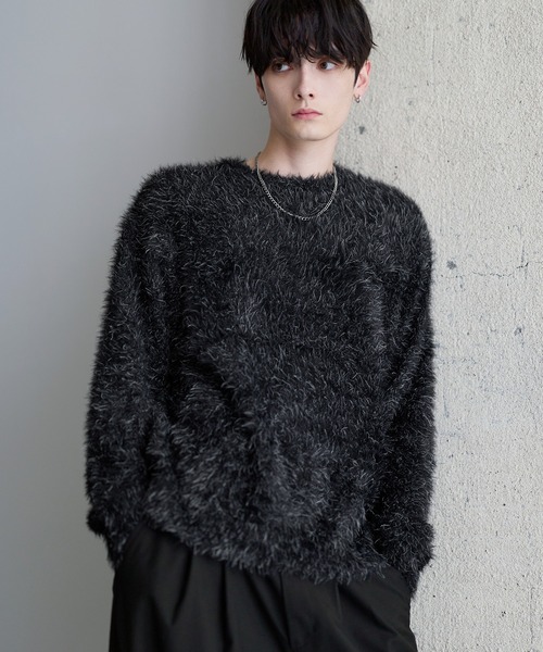 希少 美品 マルニ 上質 モヘア ウール ナイロン デザイン シャギー ニット マルニ 23AW FUZZY WUZZY モヘア Vネック カレッジ ニット セーター
