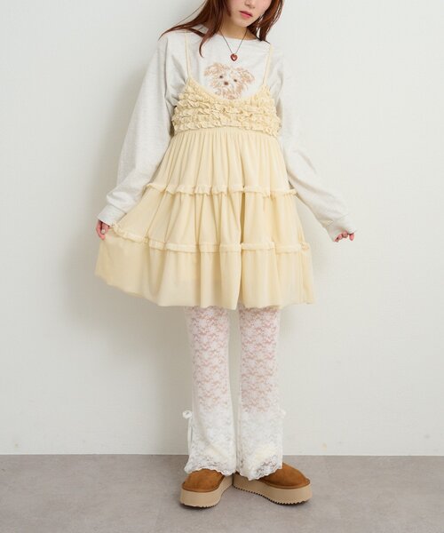 w closet（ダブルクローゼット） ワンピース ベロアフリルキャミ