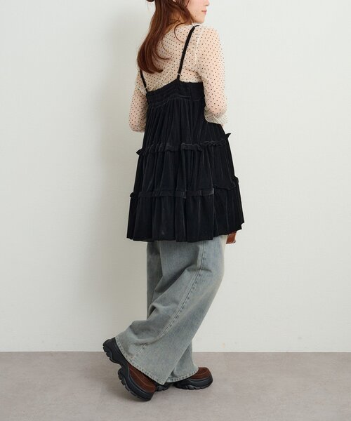 w closet（ダブルクローゼット） ワンピース ベロアフリルキャミ